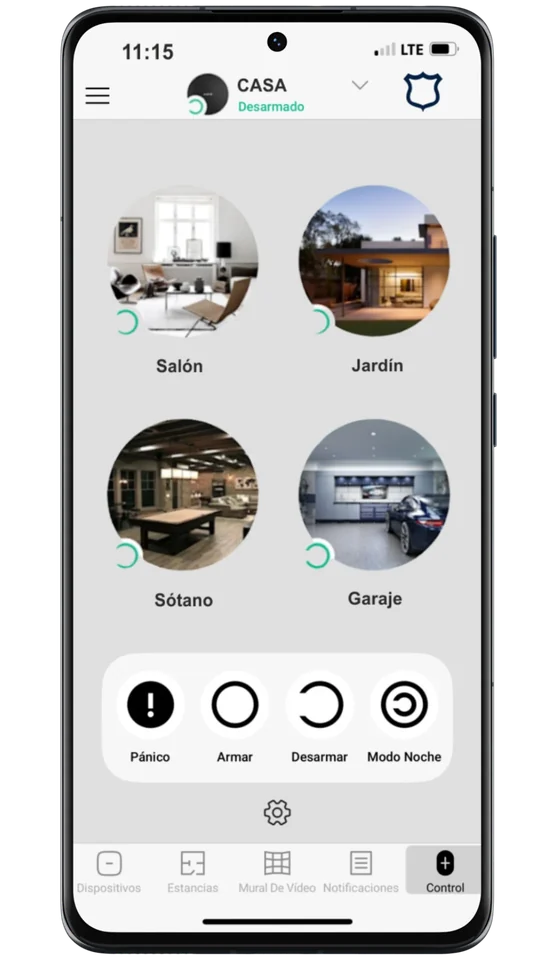 App móvil de Acacio Seguridad: control de zonas, armado y desarmado